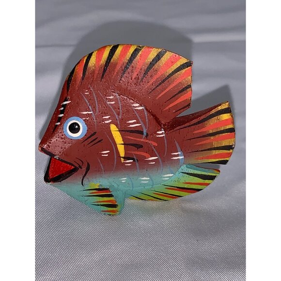 1980s 3 PC Tropical Fish Colorful Wood Hand Carved Painted Free Standing - Picture 7 of 11